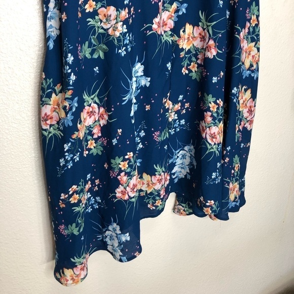 Loft Blue Floral Dress W Puffy Sleeves - Picture 5 of 9